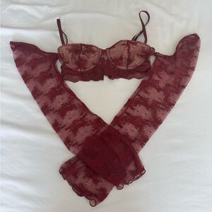 White Fox Burgundy Red Lace Crop Top